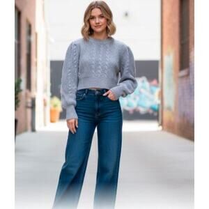 dh New York Women's Grey Cable Knit Puff Long Sleeve Sweater Sz S NWOT 220